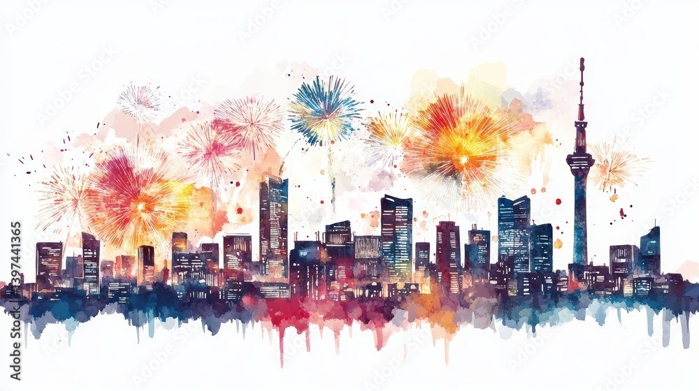Fototapeta premium city skyline in watercolor