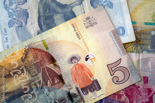 Georgian lari banknotes. ₾ or GEL. Georgia currency. 