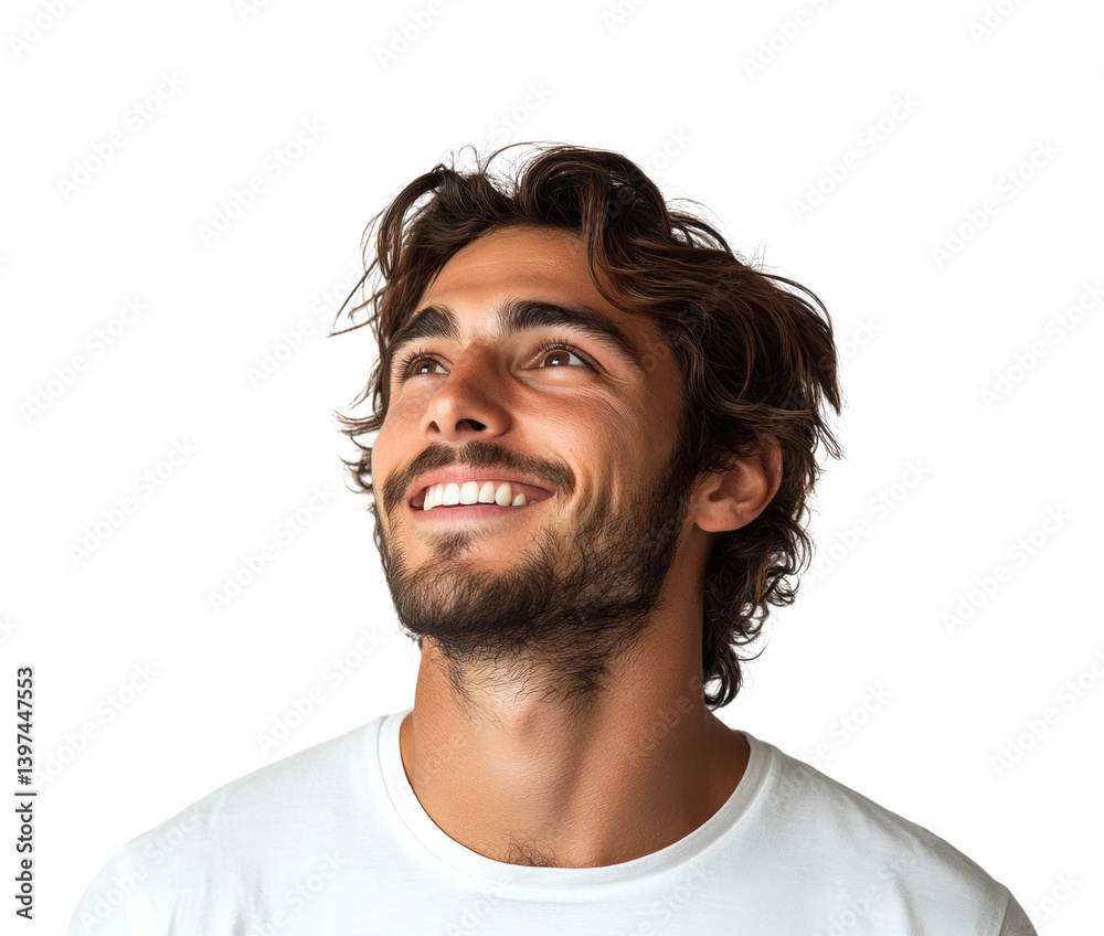 Fototapeta premium Joyful young man smiling against portrait isolated on transparent background, png