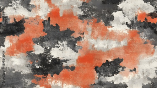 Abstract art piece featuring layered orange, gray, and black brushstrokes. photo