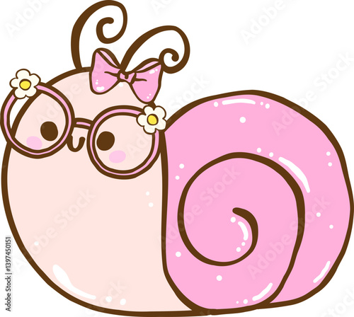 Cute Nerd Snail Cartoon Hand Drawn