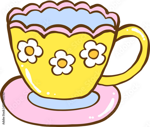 Cute Spring Teacup Cartoon Hand Drawn