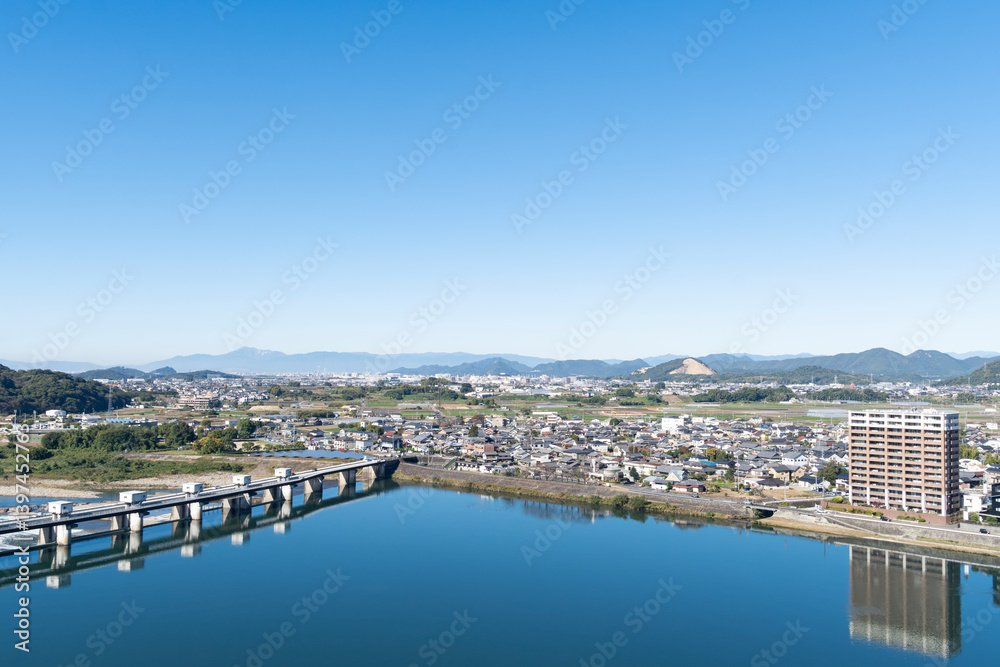 犬山城から見下ろす木曽川と各務原市の街並み 犬山城から見下ろす木曽川と各務原市の街並み
