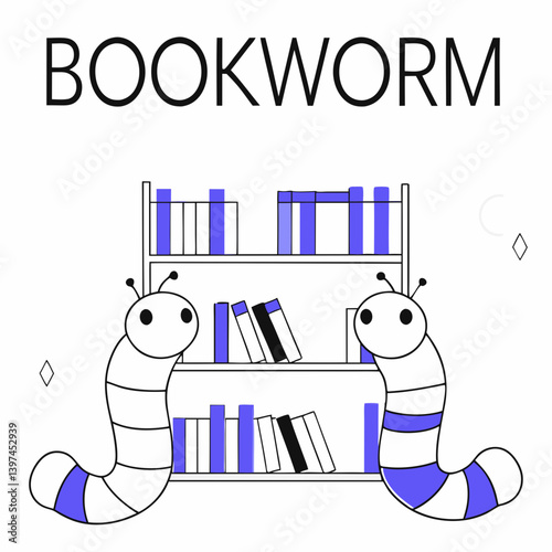 Hand Drawing Vector Cozy bookworms in library setting, surrounded by colorful books, create playful and inviting atmosphere for readers Isolate on white background,