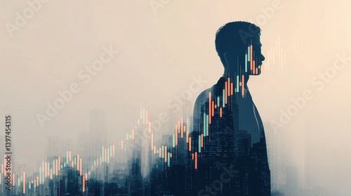 Double Exposure of Forex Chart and Businessman Profile Silhouette