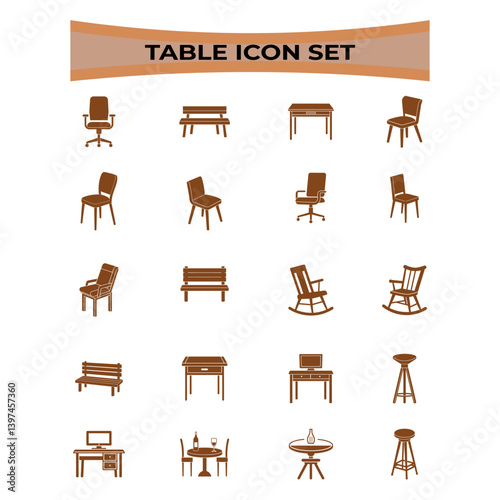 Table icons set filled style.desk  Flat icon outline fill set collection,