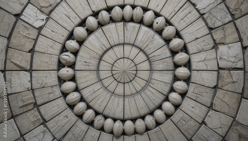 Naklejka premium Circular marble mosaic design featuring smooth stones indoor space decorative art modern aesthetic top-down view creative pattern inspiration
