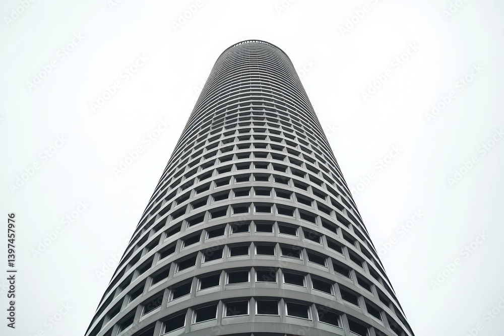 Modern skyscraper, low angle view, urban architecture, city background, architectural design, possible use in a commercial or editorial publication