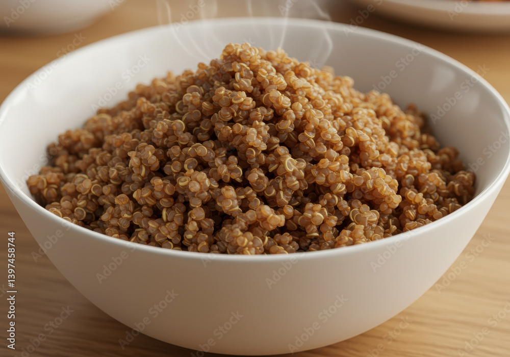 Steaming bowl of cooked quinoa, a nutritious and delicious whole grain food. Steaming bowl of cooked quinoa, a nutritious and delicious whole grain food.