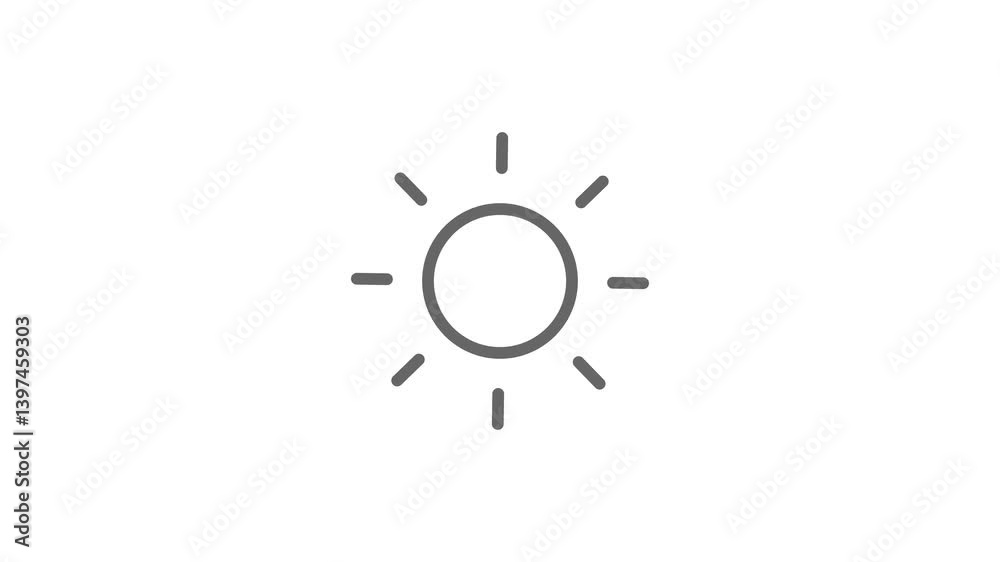 Sun, Brightness, Intensity Setting animated outline icon on white background Sun, Brightness, Intensity Setting animated outline icon on white background