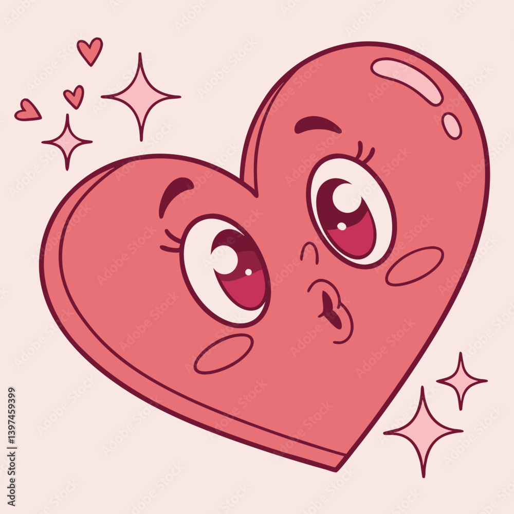 Obraz premium Cute heart-shaped emoji blowing a kiss with sparkles