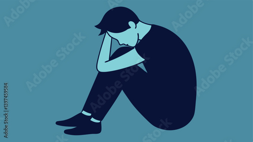 Human Silhouette A silhouette of a person sitting on the ground with their head in their hands depicting despair and the emotional toll of addiction.
