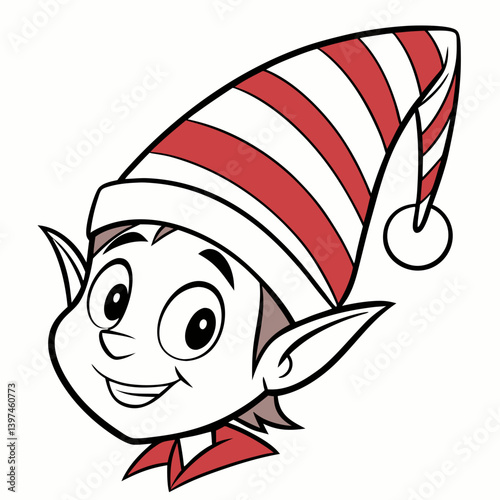 Elf emoji face with pointy ears and striped hat