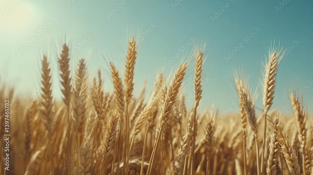 Vibrant Golden Wheat Field Under Blue Sky Agriculture and Harvest Concept
