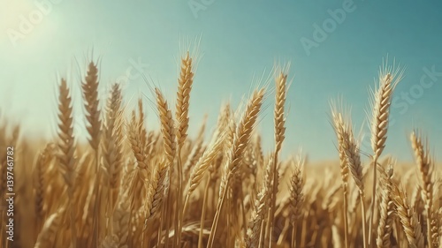 Obraz na płótnie Vibrant Golden Wheat Field Under Blue Sky Agriculture and Harvest Concept w salonie
