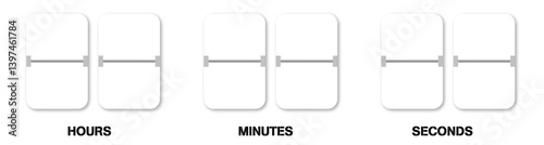 Clock flip countdown display. Set numbers flip watch. Black and white counted flip display isolated on white background, modern style with blank space
