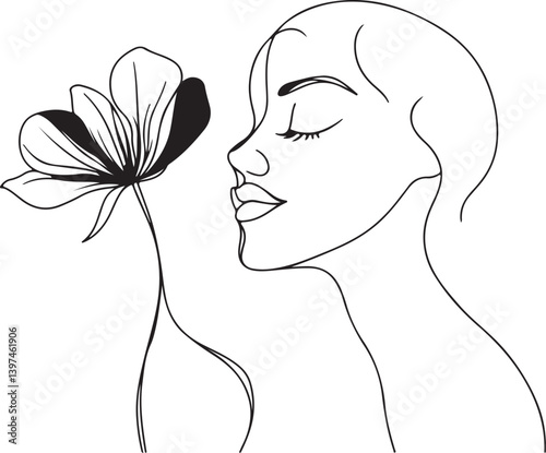 A woman's face with a flower in her hair, a stylish 