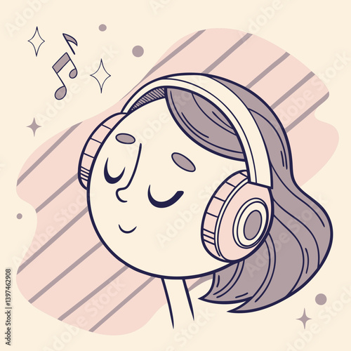 Dreamy emoji drifting off while listening to soft music on headphones
