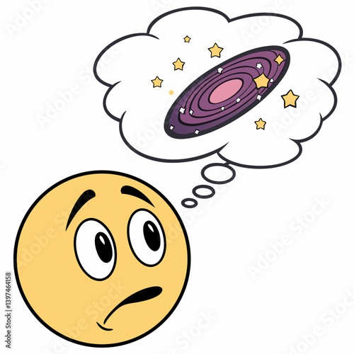 Thinking emoji with a cosmic galaxy swirling inside its head