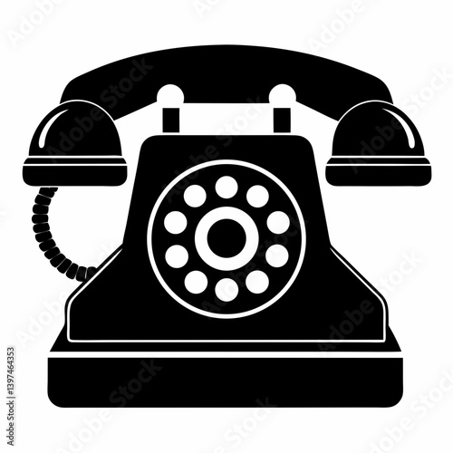 Old Phone Silhouette black on White Background 