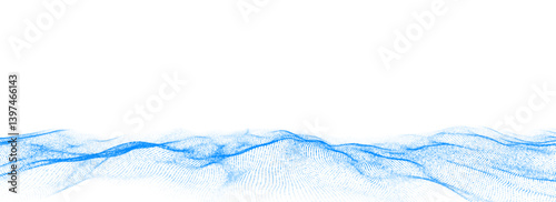 Futuristic technology wave. Digital cyberspace. Abstract vector wave with moving particles. Big data analytics.