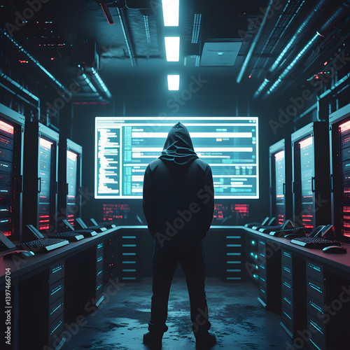 Step into a high-tech hacker workspace designed for cinematic projects, digital content creation, and futuristic design needs. This realistic hacker scene features a dark and moody environment,