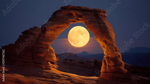 delicate arch at sunset with the moon
