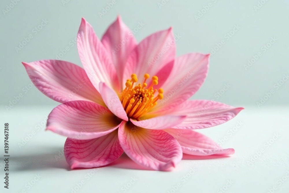 Fototapeta premium A delicate and colorful flower in full bloom on a plain surface, white, petals