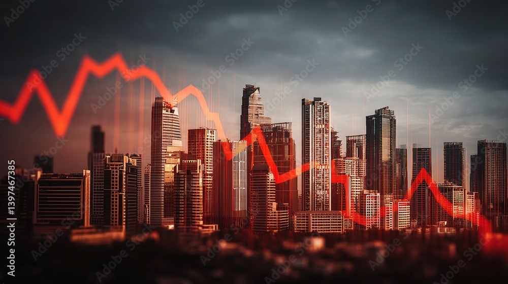 Fototapeta premium Crisis in Real Estate Market Illustrated with Red Downward Trend