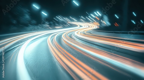 Obraz na płótnie Vibrant Night Scene of Fast Moving Car Lights on Asphalt Road with Abstract Blur and Long Exposure w salonie