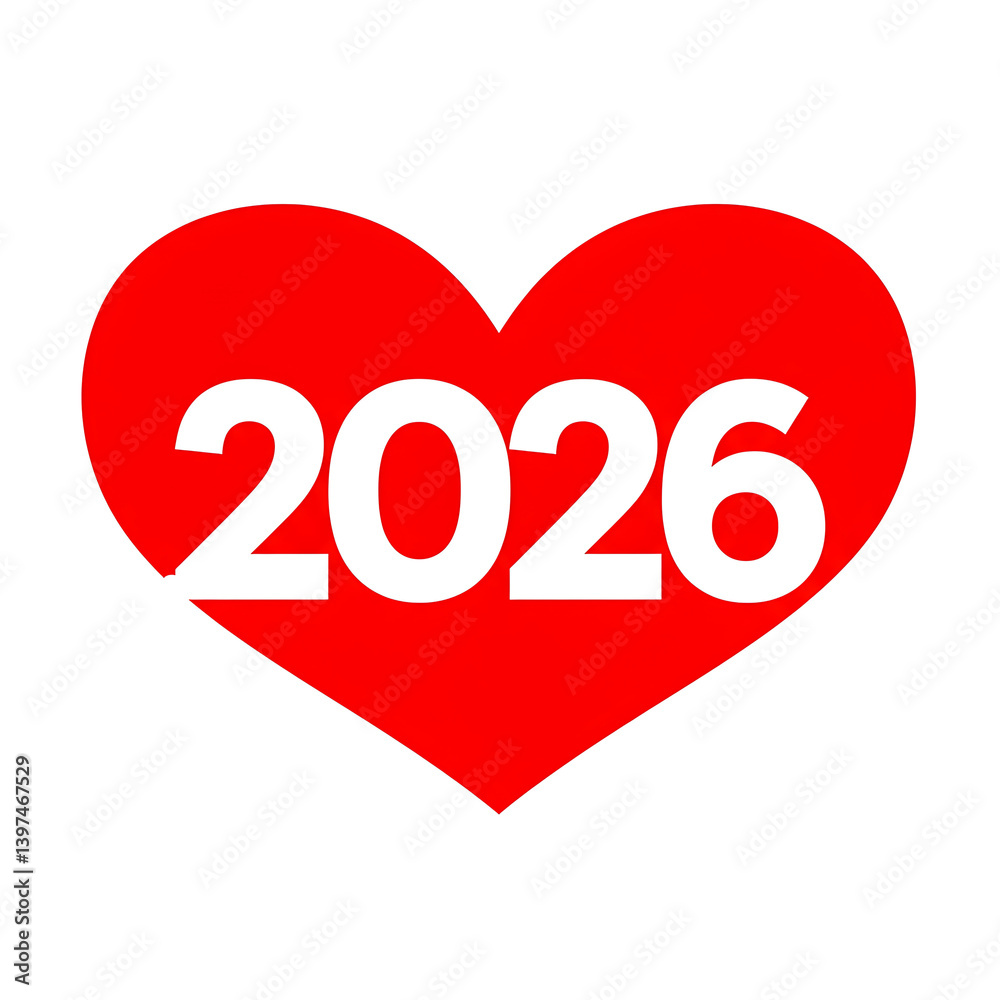 Red Heart Shape 2026 New Year Design Illustration love cute bold icon flat card white clean sweet Red Heart Shape 2026 New Year Design Illustration love cute bold icon flat card white clean sweet