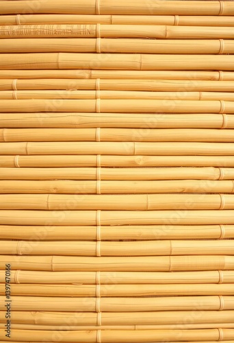 Close-up woven bamboo mat texture, natural beige tones, clean, craft, simple