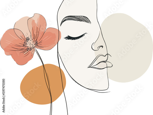 A beautiful woman's face, with a flower in her hair
