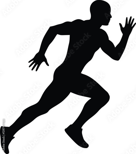Silhouette of a dynamic runner in mid-stride, emphasizing speed, athleticism, and motion