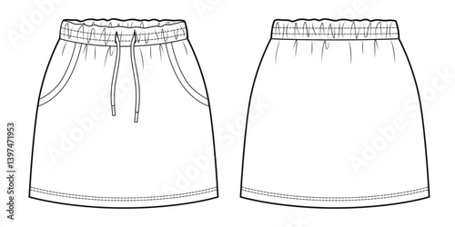 Short skirt with drawstring flat drawing.