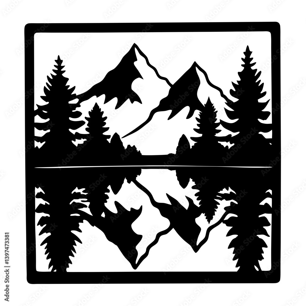 Obraz premium Stunning Mountain Lake Reflection Scenic View Framed Artwork Black and White
