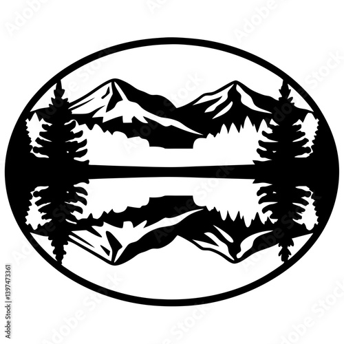 Serene Mountain Lake Reflection Scenic Landscape Artwork Design