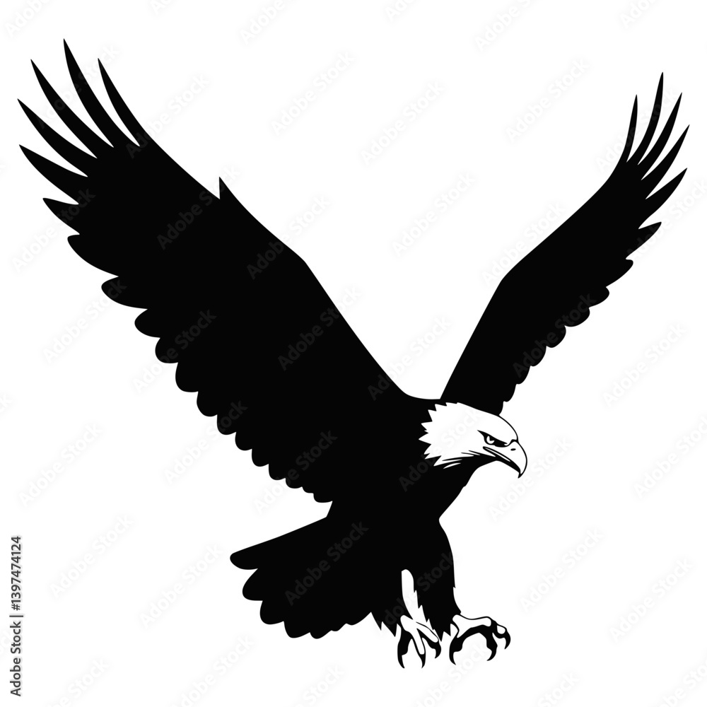 Fototapeta premium Eagle Silhouette Vector of Flying Bird with Open Wings and Sharp Talons