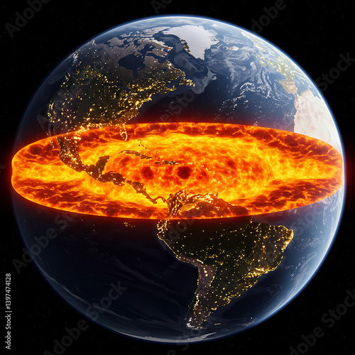 Earth Cross Section Molten Core Planet Globe Magma 3D Render Visualization Science Hot Lava Fire    