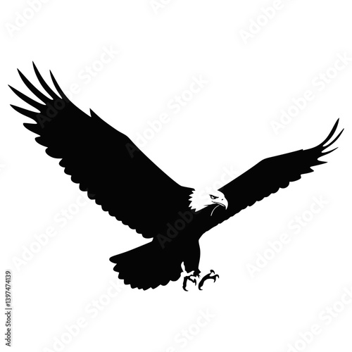 Eagle Silhouette Vector of Flying Bird with Open Wings and Sharp Talons
