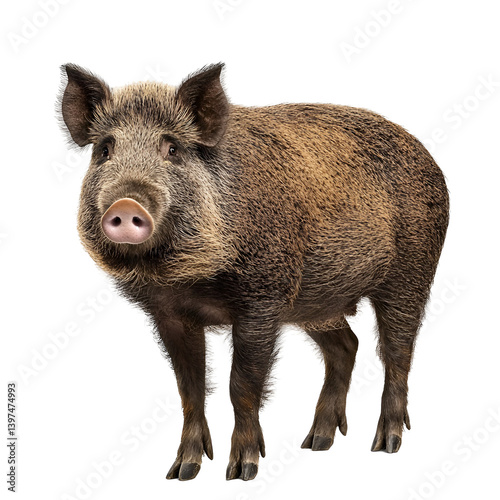Wild Boar Portrait: A Detailed Study of a Feral Pig on Black Backdrop