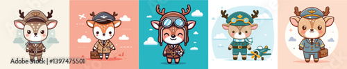 cute deer vector in pilot costume