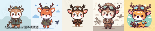 cute deer vector in pilot costume