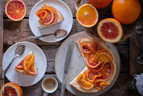 Wallpaper Mural Blood Orange Cheesecake. Wooden background Torontodigital.ca