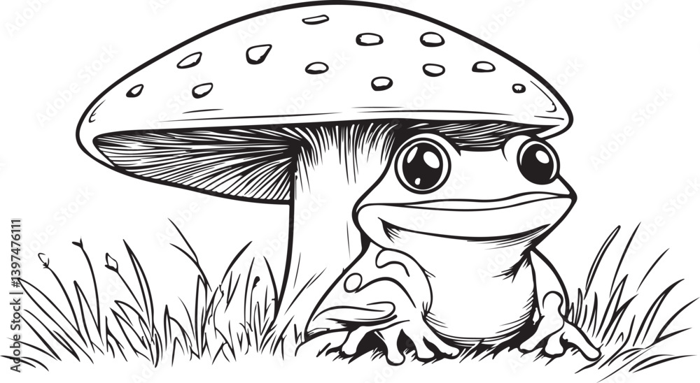 Naklejka premium Cute toadstool mushroom a nature and frog
