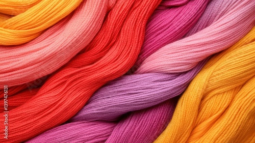 Obraz na płótnie Vibrant Yarns Twisted Together in Shades of Orange Pink Red and Purple Showcasing Texture Color Fiber Art and Material with a Soft and Detailed Appearance w salonie