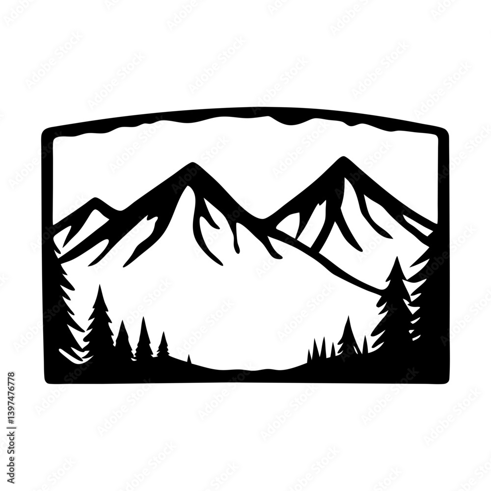 Fototapeta premium Majestic Mountain Range Silhouette with Pine Trees Scenic View