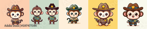 Photography cute monkey vector in sheriff costume