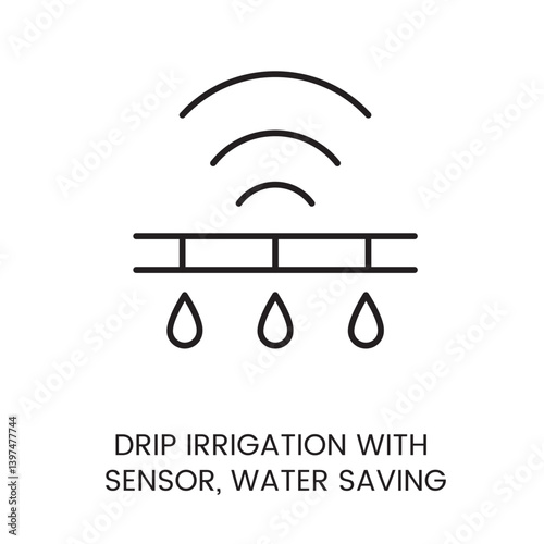 Drip irrigation icon with sensor and editable stroke for water-efficient Smart Garden systems