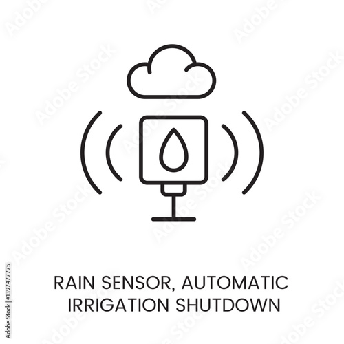 Rain sensor icon with editable stroke for automatic irrigation shutdown and weather-responsive Smart Garden systems